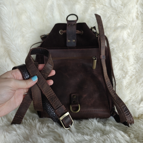 QisaBags Brown Leather Backpack Purse, Suede Leather Bag, Leather Shoulder Bag